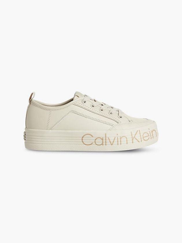 Calvin Klein USA Leather Platform Womens Sneakers Beige 8195634-GC